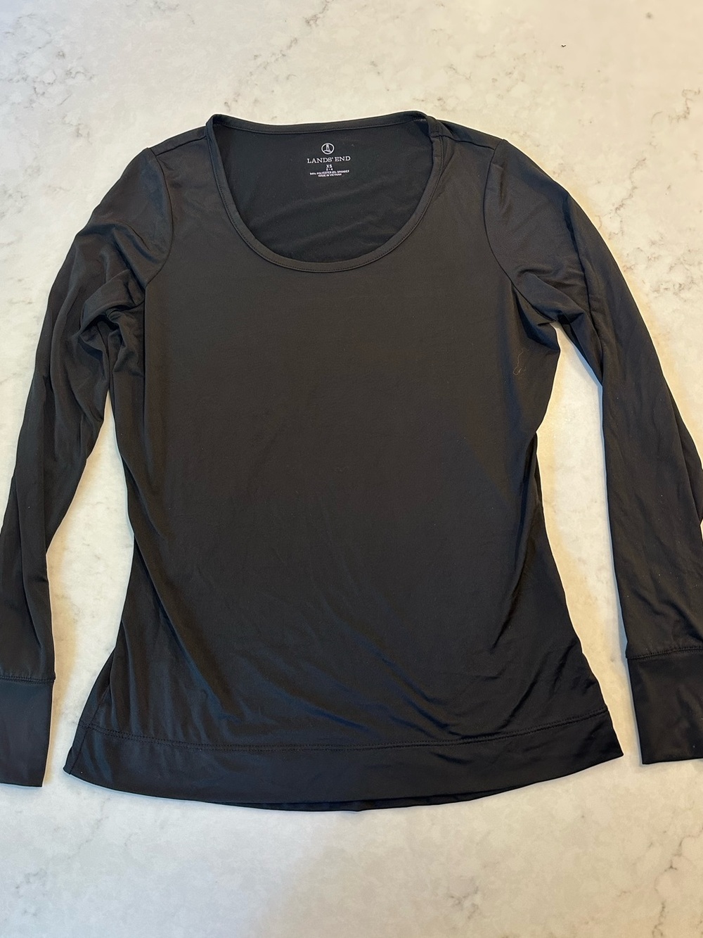 Lands' End Black Scoop-Neck Long Sleeve Tee Thermal Base Layer Sz XS